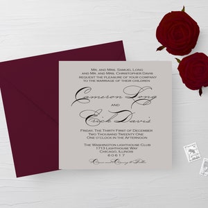 Grey and Burgundy Wedding Invitation, Wedding Invitations, Grey and Burgundy Wedding Invitation Suite