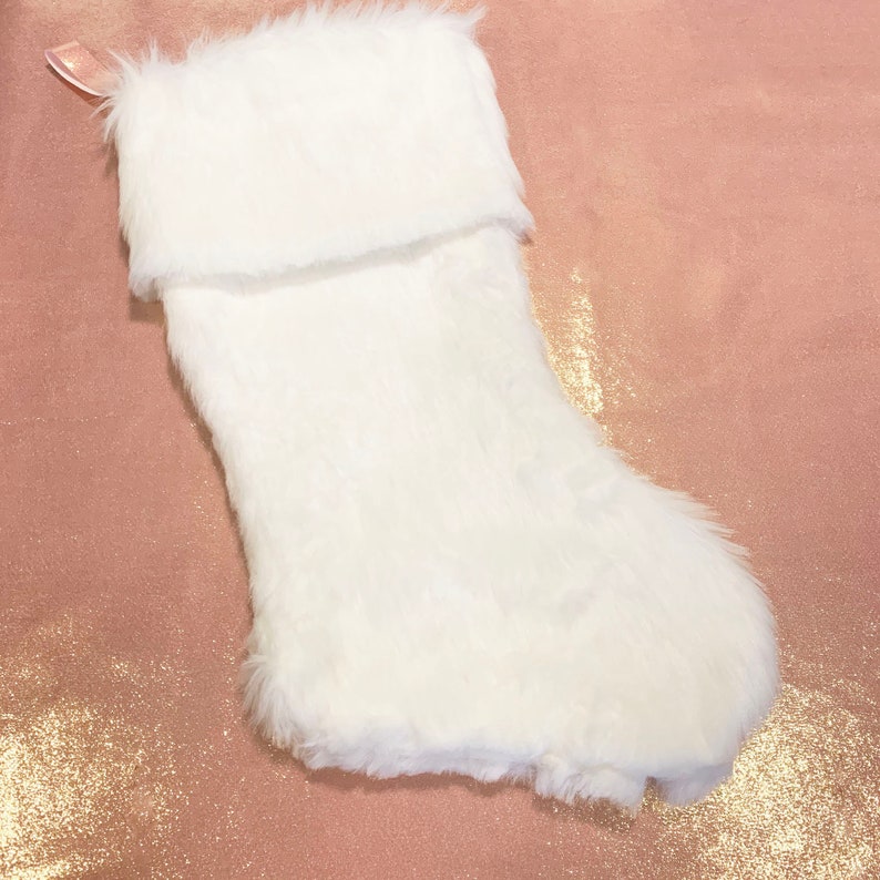 White Fur Christmas Stocking Large Christmas Stocking Faux Etsy