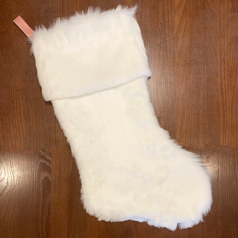 White Fur Christmas Stocking Large Christmas Stocking Faux Etsy