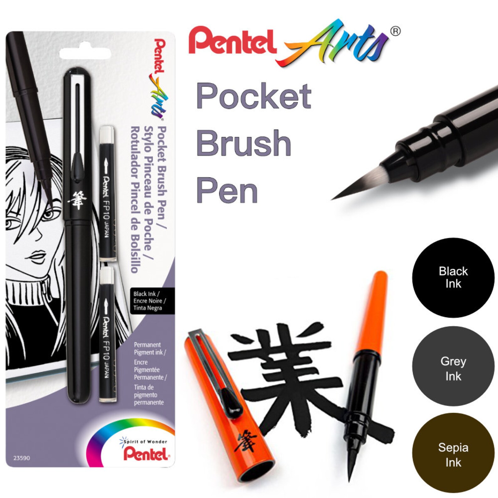 Pentel Pocket Brush Pen 2 Refills. Choice of Black Sepia or Etsy UK
