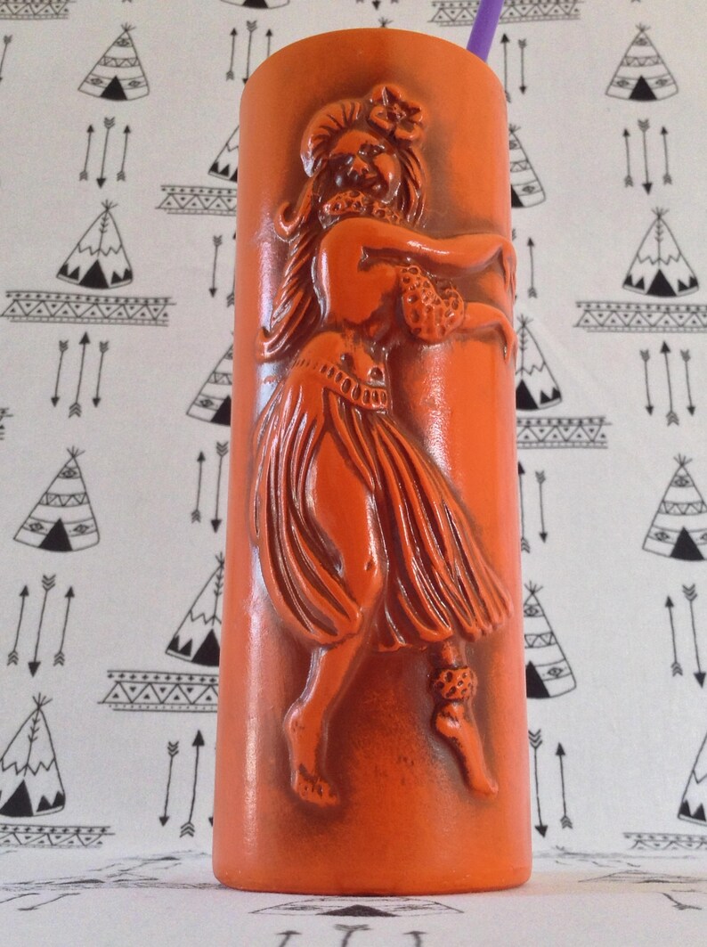 Orange Orchid~Orchid of Hawaii~Orange~Ceramic~Cup~Luau~Tiki~Vintage~Japan~B8