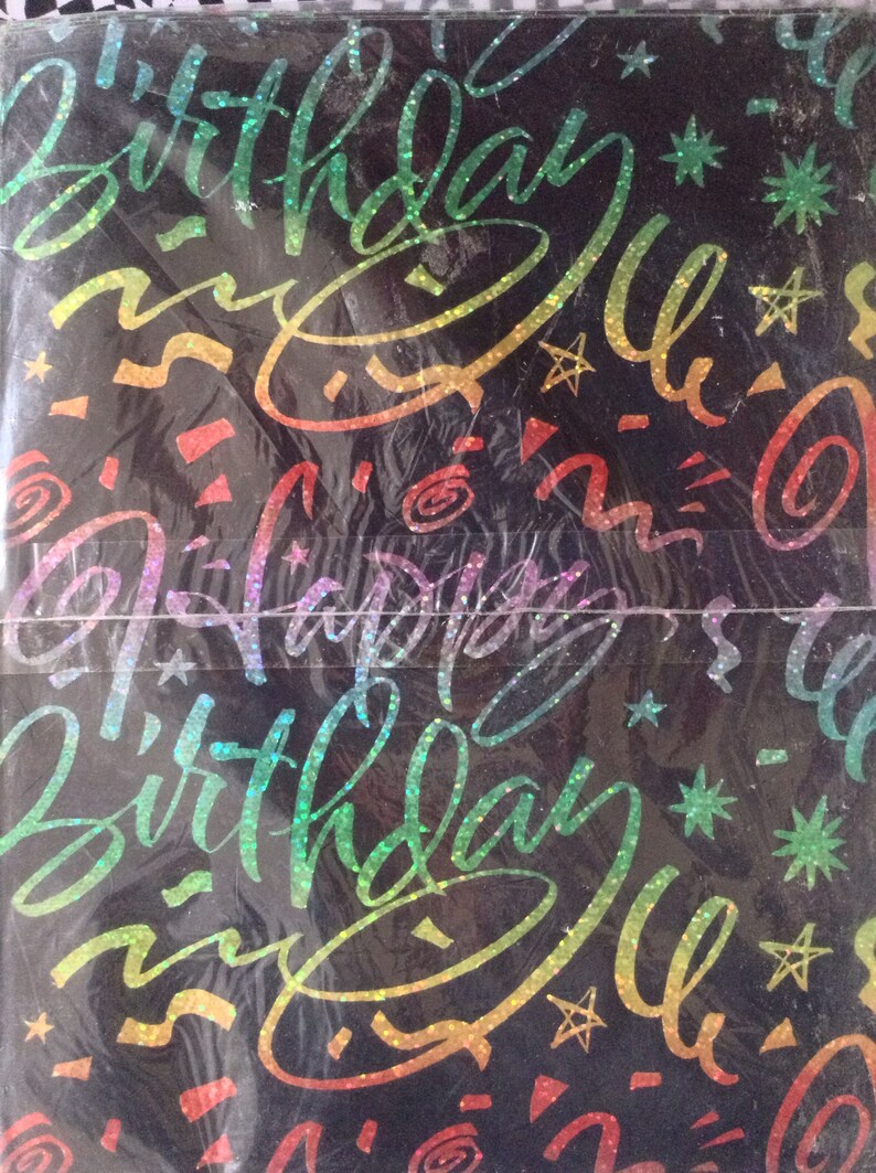 Holographic Celebration~Happy Birthday~Vintage~90/'s~Gift Wrap~Rainbow