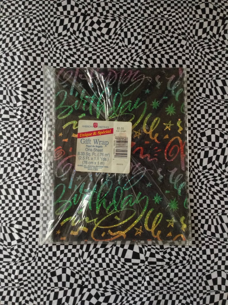 Holographic Celebration~Happy Birthday~Vintage~90/'s~Gift Wrap~Rainbow