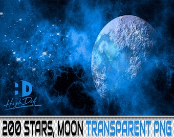 200 STARS, MOON TRANSPARENT Png Photoshop Overlays, Digital Texture, Background, Backdrop, Photography, Stars, Moon, Night, Sky, Effects