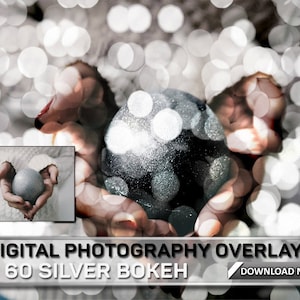 60 SILVER BOKEH OVERLAY - Silver Bokeh Backdropd - Silver Bokeh Digital Paper, Digital Background, Digital Backdrop