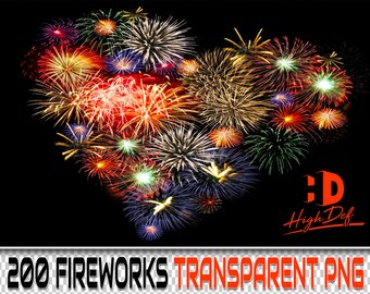 200 Fireworks Photo Overlays, Transparent PNG Textures (Digital Download)