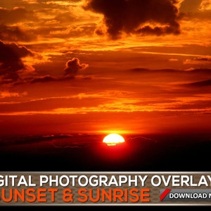 60 SUNSET SKY OVERLAYS Sunrise and Sunset Photoshop Overlays, Backgrounds, Wedding Photography Backgrounds Digital Collection image 1