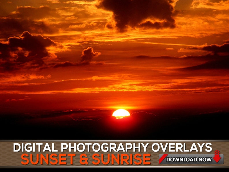 60 SUNSET SKY OVERLAYS Sunrise and Sunset Photoshop Overlays, Backgrounds, Wedding Photography Backgrounds Digital Collection image 1