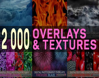 2000 Photoshop Overlays & Textures: Sky, Firework, Flowers (Digital Download)