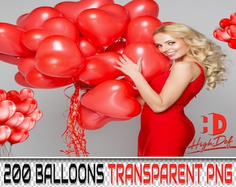 200 superposiciones PNG de globos de corazón: Fotografía de San Valentín (Descarga digital)