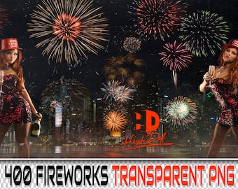 400 Fireworks Photo Overlays, Transparent PNG Textures (Digital Download)