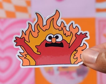 Burning Elmo Meme Sticker: "I'm Fine" Die Cut Laptop Decal