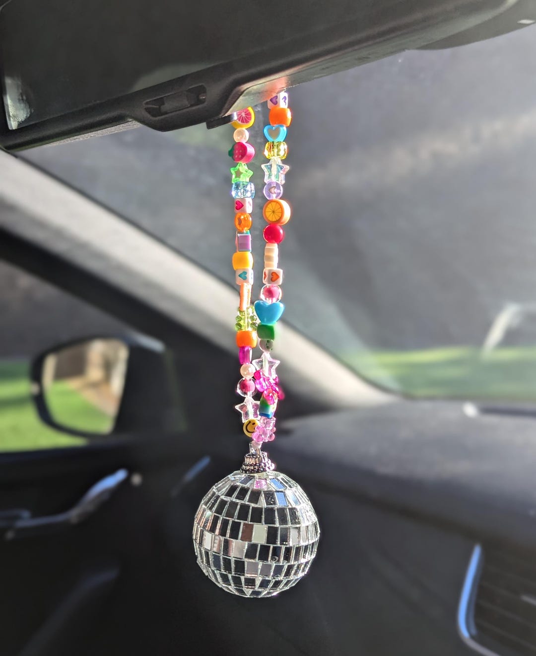 Rearview Mirror Disco Ball | Car Charm | Car Mirror | Mirror Ball | Y2K | Beads | Car Accessory | Car Decoration | Aesthetic |