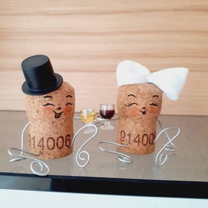 Wine cork upcycled bride and groom wedding decoration cake topper