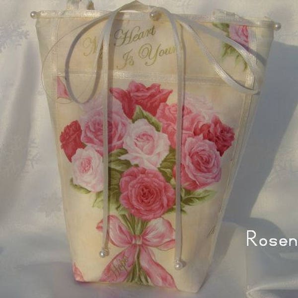 Unikat Rosentasche Hochzeitstasche Brauttasche ivory Rosen Perlen bridal bag