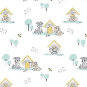 Disney Fabric Lady and The Tramp Fabric Scamps Fabric Camelot Fabric Baby Quilt Fabric Puppy Fabric White Yellow Blue  Fabric Dogs