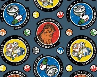 Star Wars Fabric Star Wars 1st Resistance Crew Quilt Fabric Camelot Fabrics Denim Blue Star Wars Quilt R2D2 Fabric  BB8 Chewbacca