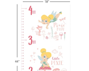 Disney Tinker Bell Fabric Panel Growth Chart Disney Fabric Peter Pan Fabric Neverland Disney Height Chart Fabric Disney Fabric Quilt Fabric