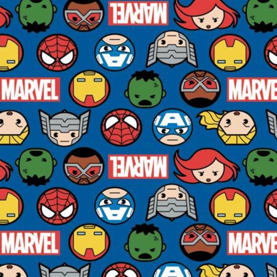 Marvel Kawaii Fabric Marvel Avengers Faces Logo Fabric Superhero Fabric Marvel Quilt Fabric Superhero Black Widow Hulk Thor Captain America