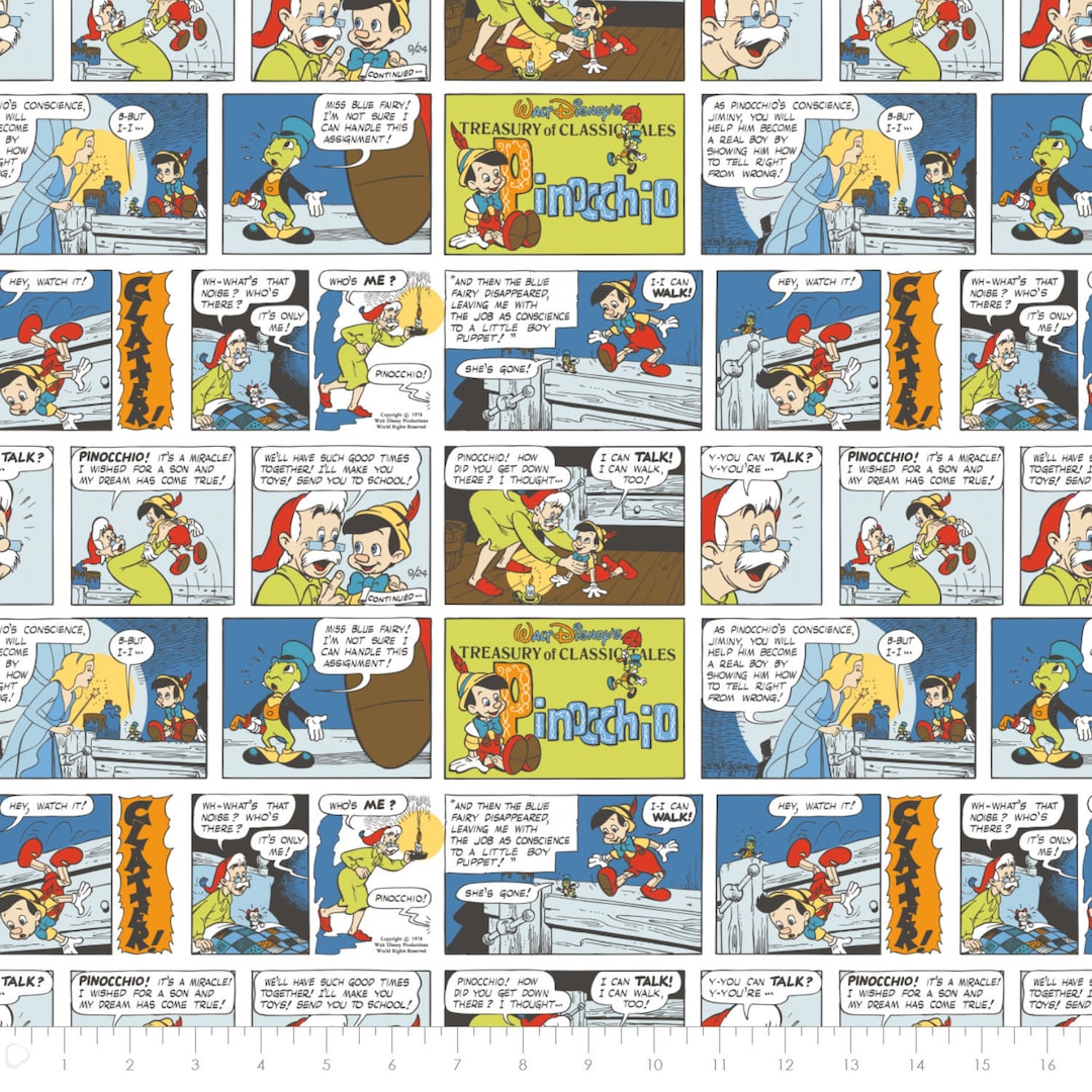 Disney Pinocchio Comic Fabric by Camelot Fabrics Vintage Disney ...