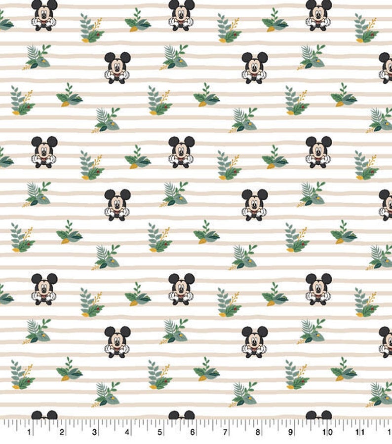 Disney Mickey Mouse Stripe Fabric Camelot Fabrics Green Disney Quilt Fabric Disney Mask Fabric Cotton Quilt Fabric image 1