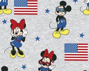 Disney Minnie and Mickey Mouse Patriotic American Flag 4th of July Fabric Quilting Sewing Crafts Fireworks