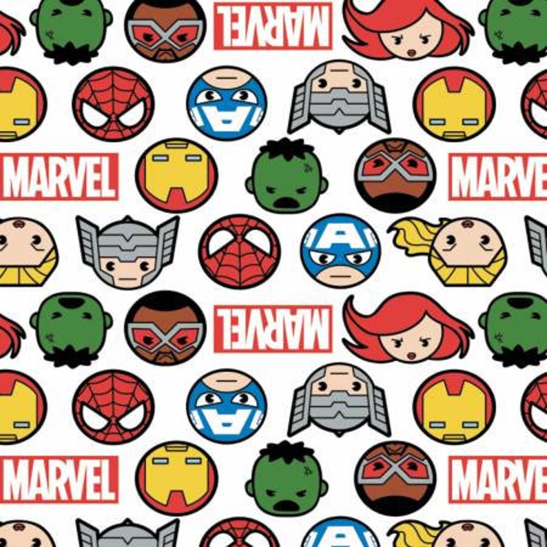 Marvel Fabric, Kawaii Marvel Avengers, Superhero Quilt Fabric, Black Widow, Incredible Hulk, Thor, Captain America image 1