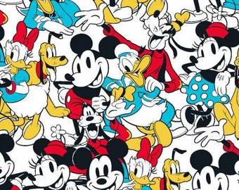 Disney Mickey and Friends Sensational 6 Fabric Mickey and Minnie Minnie Mouse Fabric Disney Quilt Fabric Goofy Donald Duck Daisy Pluto