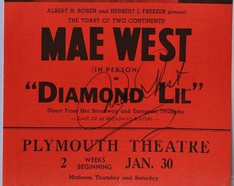 Mae West Signed Theater Flyer - Diamond Lil  W/COA