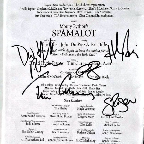 Monty Python's Spamalot Cast Signed Program X 5 - Tim Curry, Hank Azaria + - W/COA