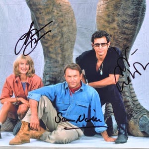 Jurassic Park Cast Signed Photo X3 – Sam Neill, Laura Dern, Jeff Goldblum W/COA