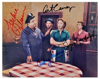 Foto firmada del elenco de luna de miel X4: Jackie Gleason, Art Carney, Joyce Randolph y Audrey Meadows con COA