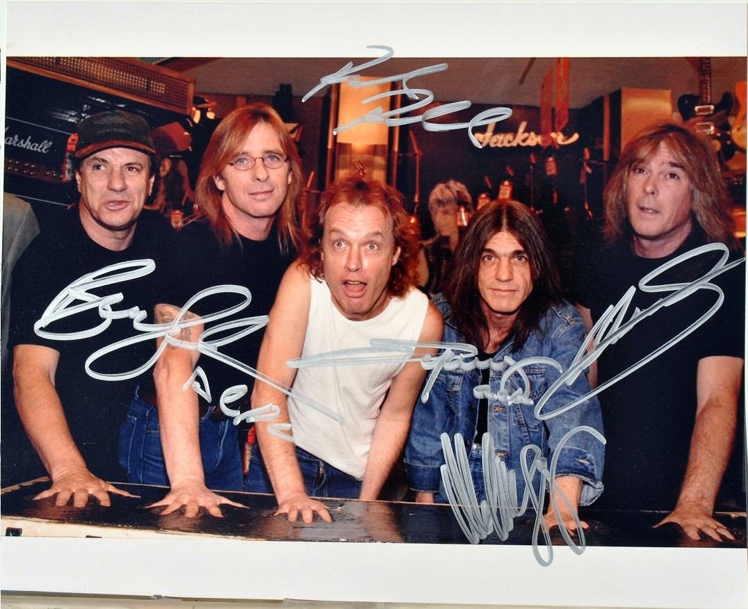 AC/DC Signed Photo X5 - Angus Young, Malcolm Young, Brian Johnson + W ...