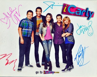 Foto firmada del elenco de Icarly X5 -Miranda Kosgrove, Jennette Mccurdy, Nathan Kress + con COA
