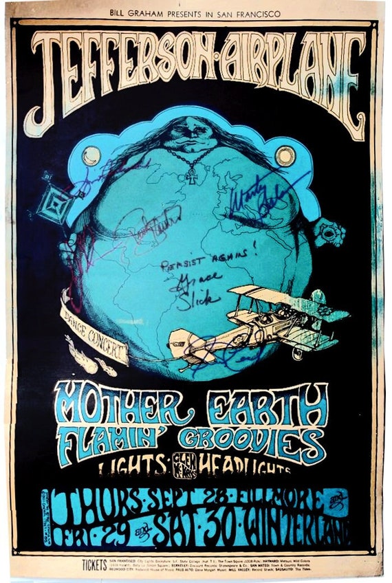 Jefferson Airplane 60s Fillmore Bill Graham Poster Signed by
