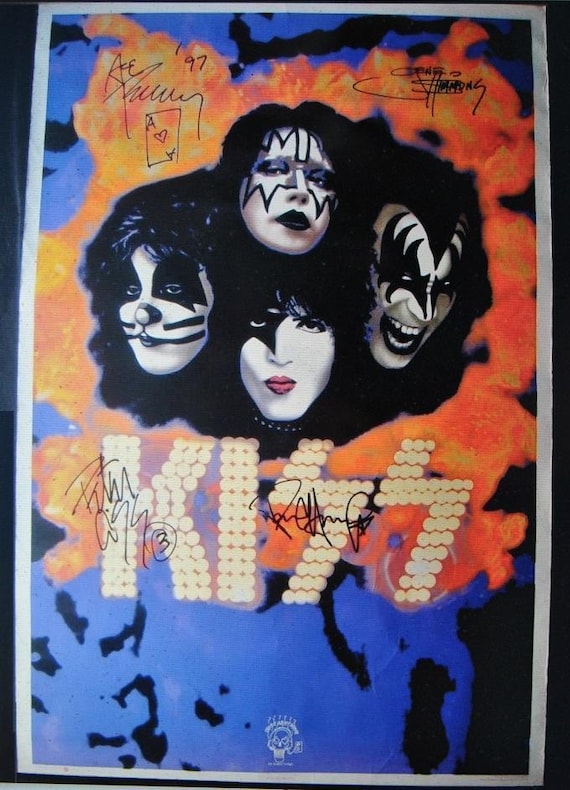 KISS Band Signed 1995 - 23”X35” Black Light Velvet Poster X4