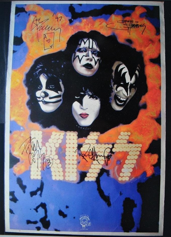 KISS Band Signed 1995 - 23”X35” Black Light Velvet Poster X4