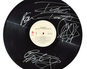 Poison – Look What The Cat Dragged In - Signed Vinyl Album X4 – Bret Michaels, C.C. Deville + W/COA
