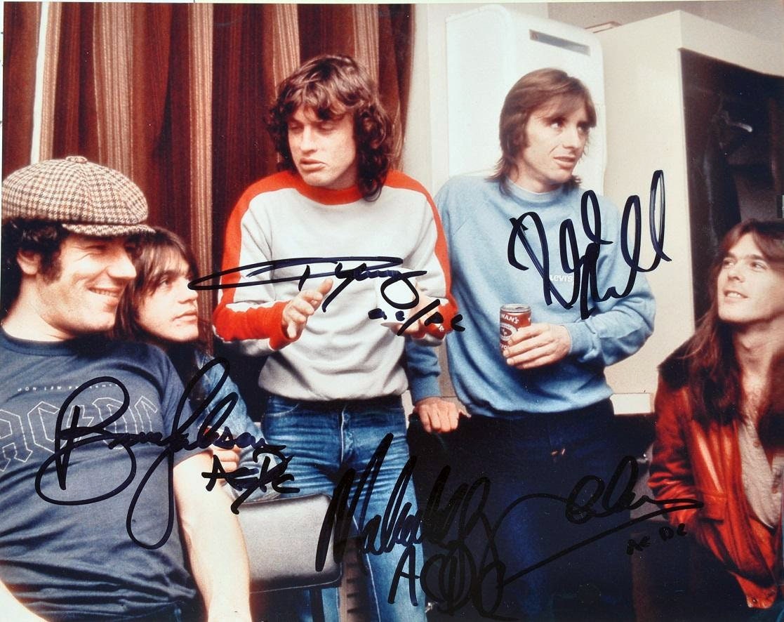 AC/DC Signed Photo X5- Angus Young, Malcolm Young, Brian Johnson + W ...