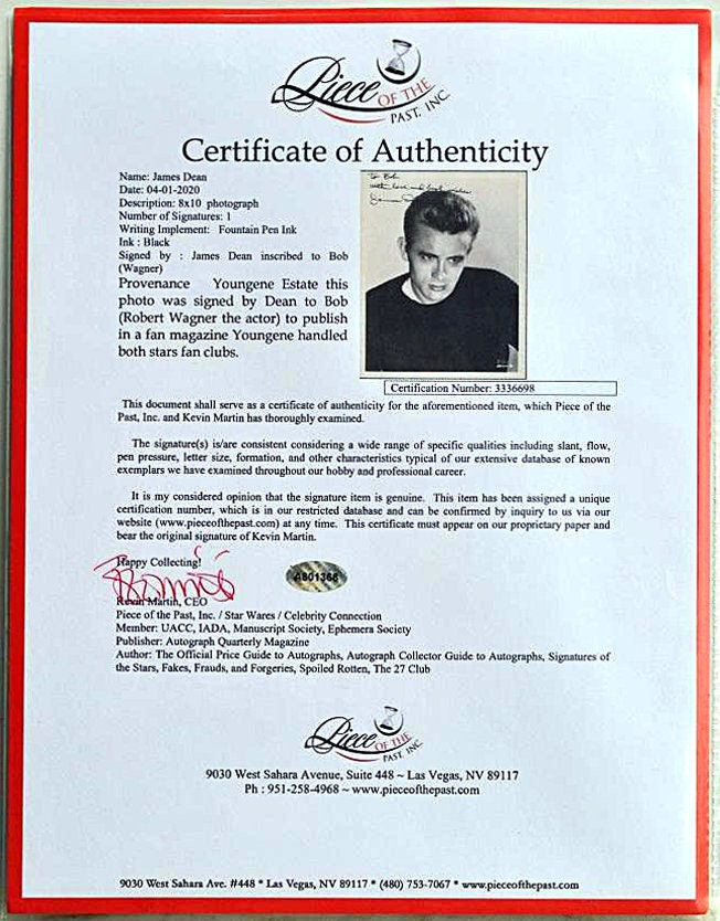 ジェームズ・ディーンの直筆サイン入り写真 - 理由なき反抗 - エデンの