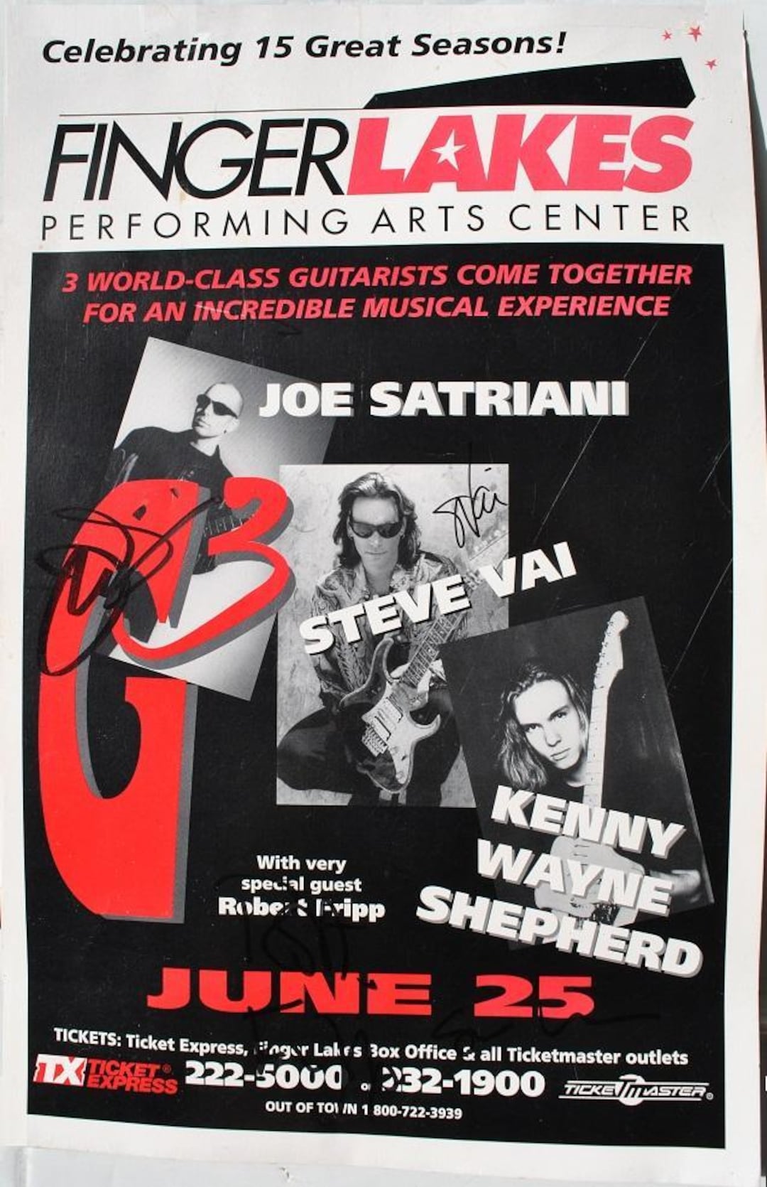 G3 Signed 1997 Concert Tour Poster X3 – Joe Satriani, Steve Vai