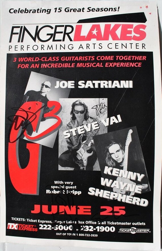 G3 Signed 1997 Concert Tour Poster X3 – Joe Satriani, Steve Vai
