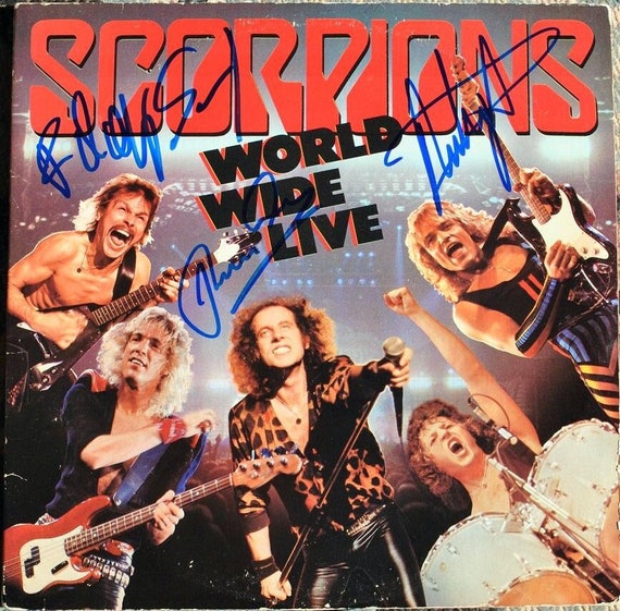 Klaus Meine Rudolf Schenker signed Scorpions World Wide Live album COA proof star autographed Klaus Meine Rudolf Schenker signed Scorpions World Wide Live album COA proof star autographed