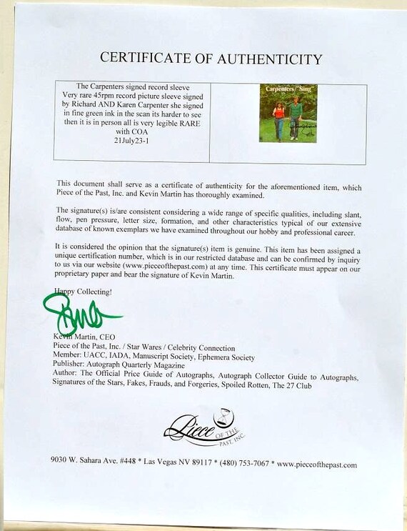 カーペンターズ - 「SING」直筆サイン入りレコード 2枚組 - カレン