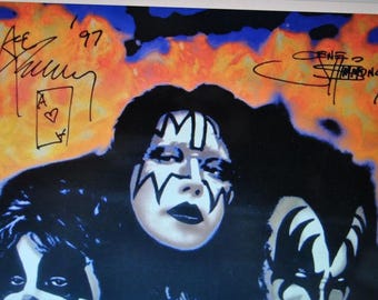 KISS Band Signed 1995 - 23”X35” Black Light Velvet Poster X4