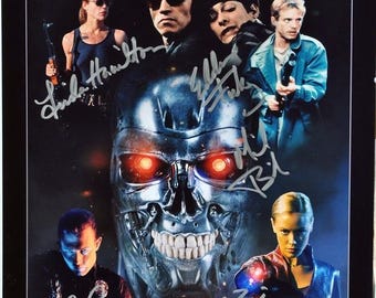 Foto autografata dal cast di Terminator Anthology X5 - #55, Linda Hamilton, Eddie Furlong 11"X14" con certificato di autenticità