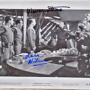 Forbidden Planet Cast Signed Photo X2 - Leslie Nielsen, Warren Stevens W/COA