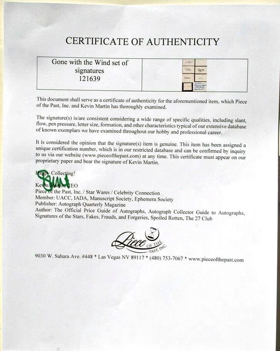 ヴィヴィアン・リーとクラーク・ゲーブル直筆サイン入り写真… 風と共に去りぬ 直筆サイン入り 13枚組 – クラーク・ゲーブル