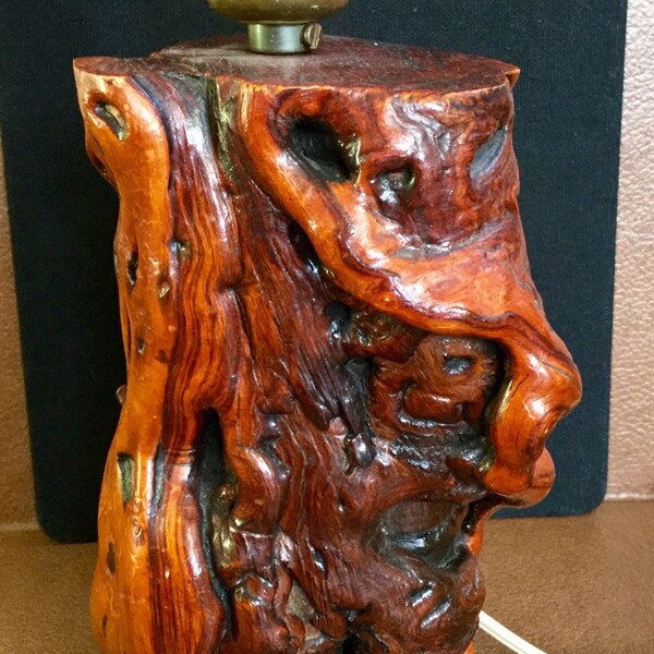 Vintage 1960's Wood Table Top Lamp, burl knot tree chunk, retro, no lampshade