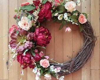 rustic strawberries and succulents grapevine wreath burgundy peony coral and peach door decor - Grapevine Garland Christmas Decorations rustic strawberries and succulents grapevine wreath burgundy peony coral and peach door decor - Grapevine Garland Christmas Decorations